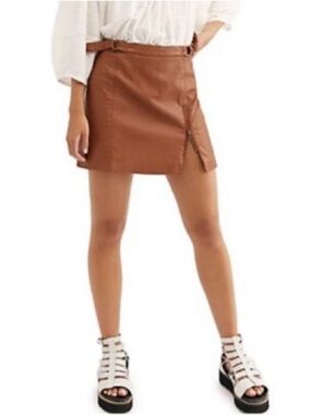 Free People Skirt Womens 8 Brown Midnight Magic Vegan Leather Mini Skirt Grunge